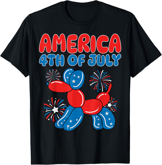 America 4th of July Balloon Dog Fireworks USA Patriotic T-Shirt