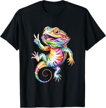 Funny Bearded Dragon Tie-Dye Peace Sign for Lizard Lover T-Shirt