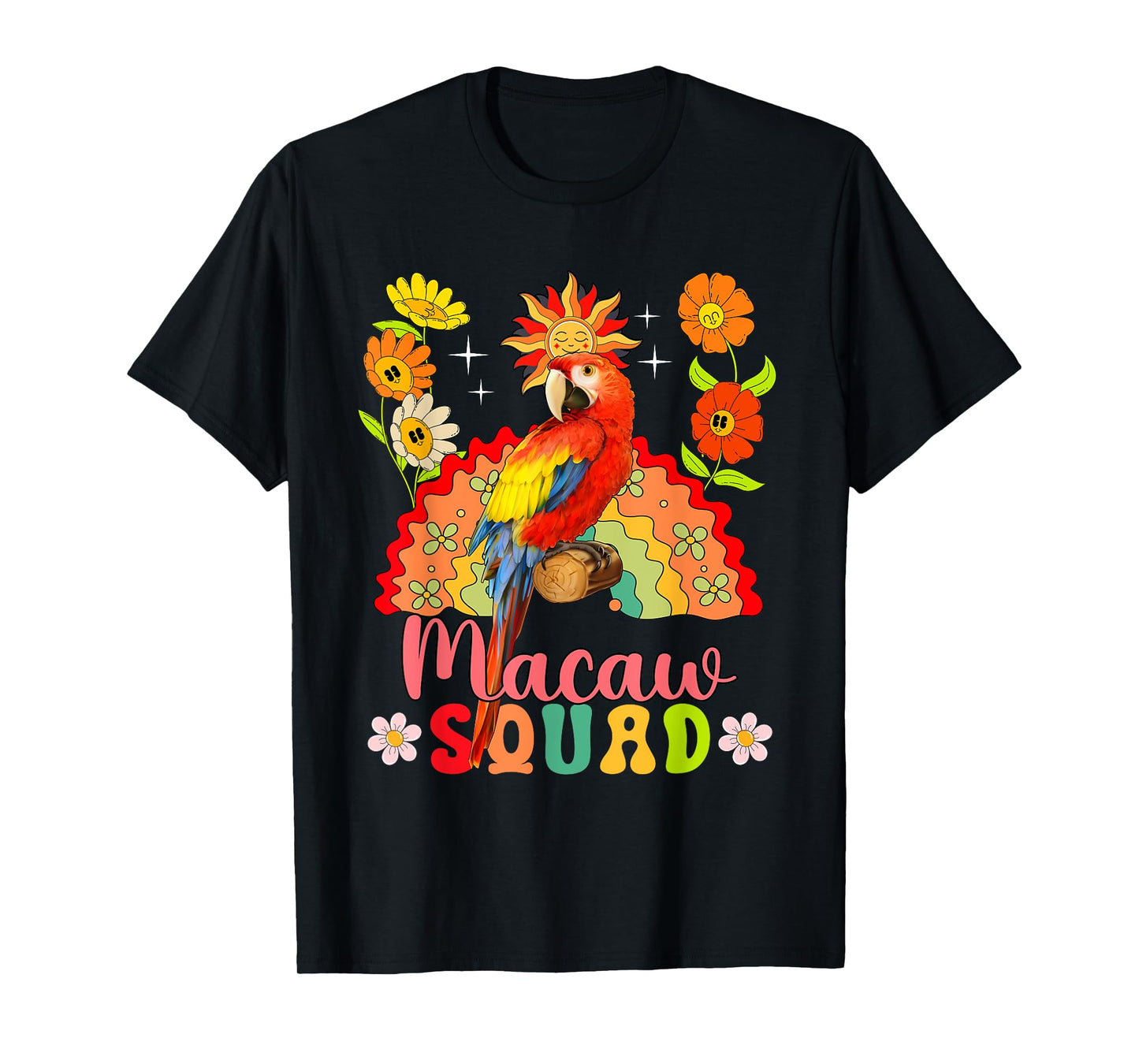 Macaw Squad Flowers Macaw Cute Rainbow Bird Lover Kids T-Shirt