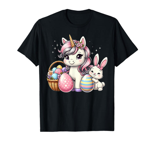 Cute Unicorn Easter Bunny Colorful Eggs Girls Kids T-Shirt