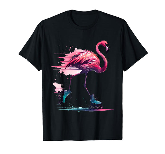 Funny Flamingo Roller Skating Cool Design Flamingo T-Shirt