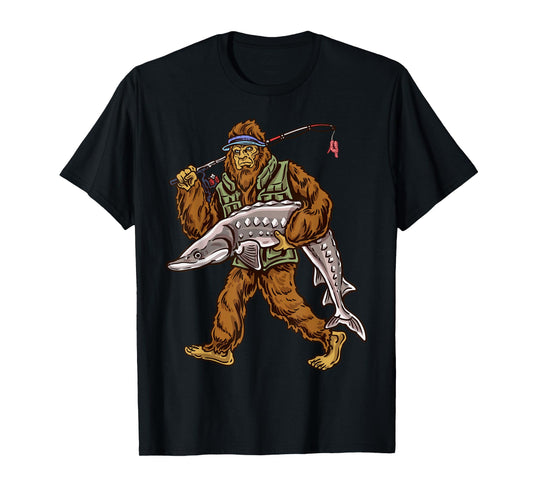 Northern Outdoors Sturgeon Collection Men's Black Sturgeon Fishing Bigfoot Hunting T-Shirt