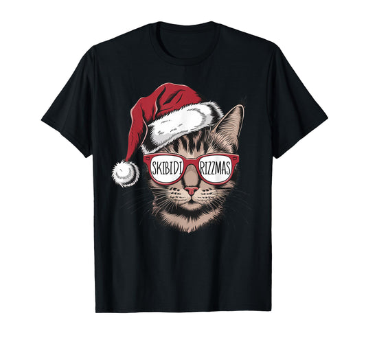 Cat Sunglasses Skibidi Rizzmas Christmas Rizz Santa Claus Men Women Kids T-Shirt