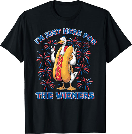 Goose Hotdog I'm Just Here For The Wieners Funny 4th of July T-Shirt