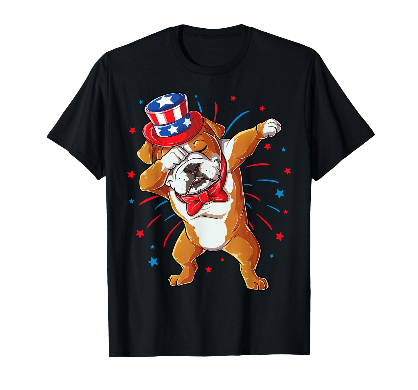 Dabbing English Bulldog 4th of July T shirt Men USA Flag T-Shirt