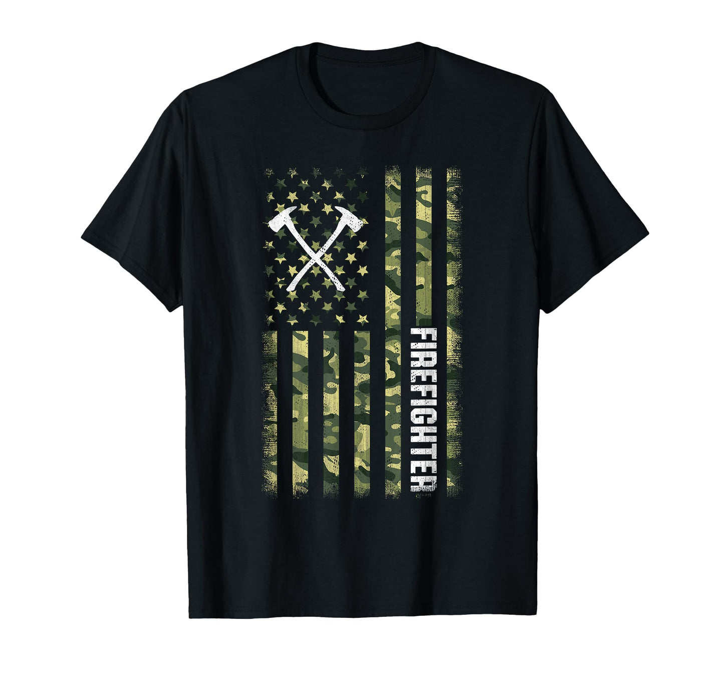 Camo American Flag USA Camouflage Patriotic Firefighter T-Shirt
