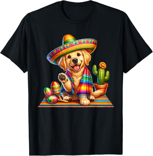 Funny Cinco De Mayo Cute Golden Retriever Sombrero Maracas T-Shirt