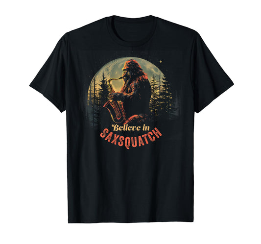 Yeti Bigfoot Playing Saxophone Sax-Squatch T-Shirt Back of T-Shirt