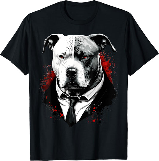 Pitbull Dog Gangster in Suit Funny Mob Boss Mafia-Themed T-Shirt