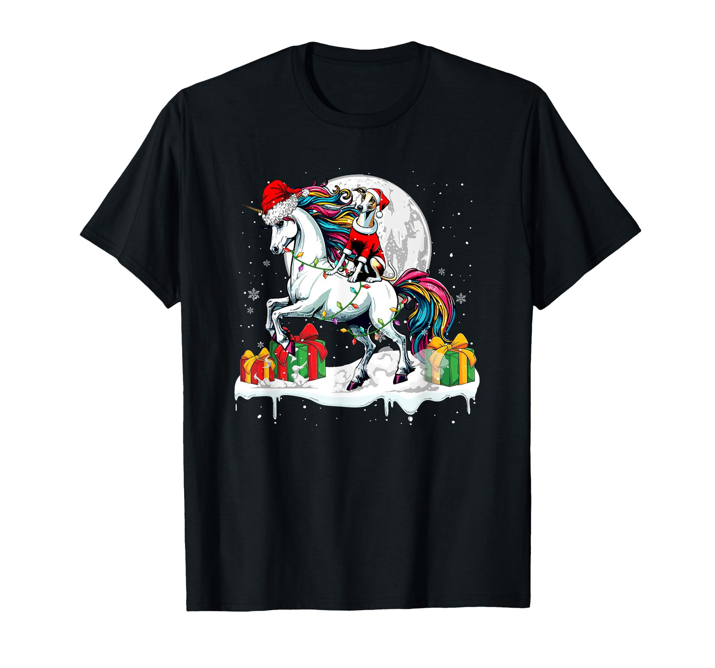 Santa Whippet Riding Unicorn Christmas Owner Kids Family T-Shirt