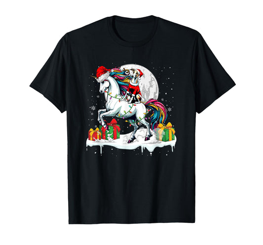 Santa Whippet Riding Unicorn Christmas Owner Kids Family T-Shirt