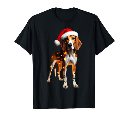 American Foxhound Dog Santa Hat Christmas Lights Owner Mom T-Shirt