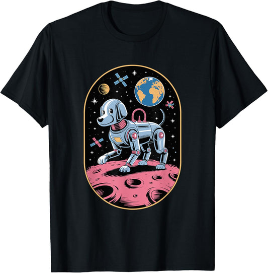 Dog Space Robot Earth Satellite Sci-Fi Animal Art Moon T-Shirt