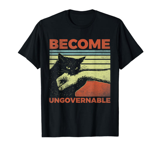 Become Ungovernable - Black Cat Biting Hand Funny T-Shirt
