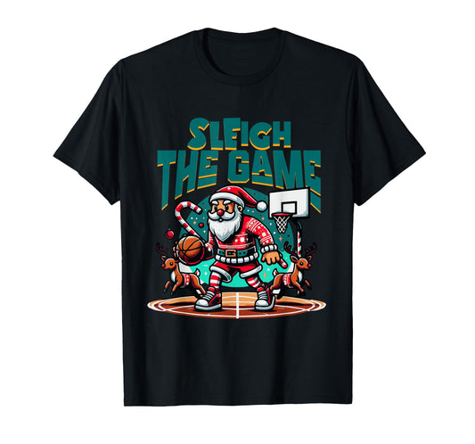 Santa Claus Plays Basketball- Christmas Xmas Boys Kids Teens T-Shirt