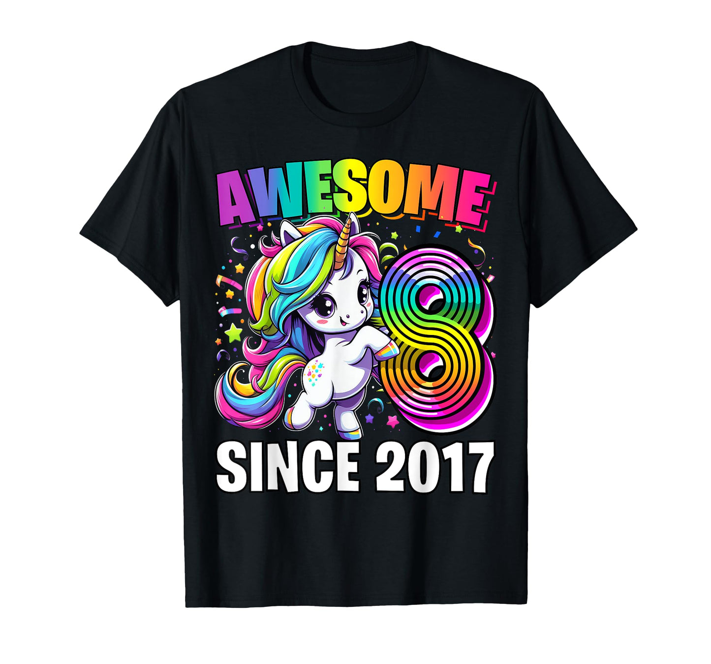 Unicorn 8th Birthday 8 Year Old Unicorn Party Girls Outfit T-Shirt