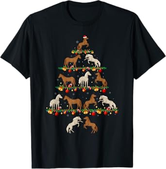 Family Pajama Sets Christmas Matching Horse Xmas Tree T-Shirt