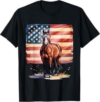 American Flag Horse USA 4th Of July Patriotic Men Women T-Shirt