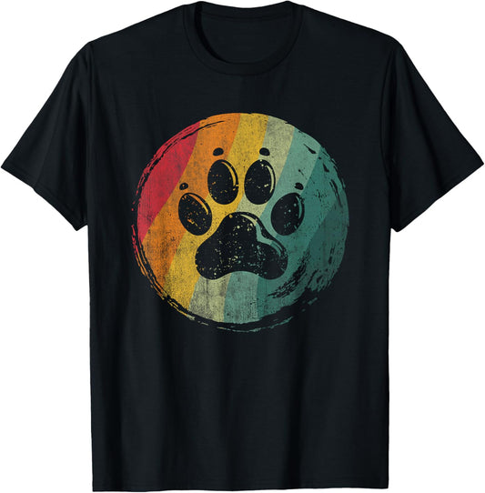 Retro Dog Paw Graphic T-Shirt - Black, Small - Unisex-Adults, Unisex-Kids