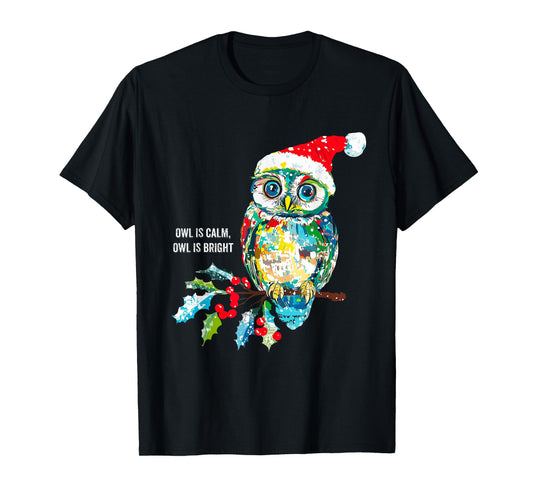 Funny Owl Wearing Santa Claus Hat Christmas Holiday Meme T-Shirt