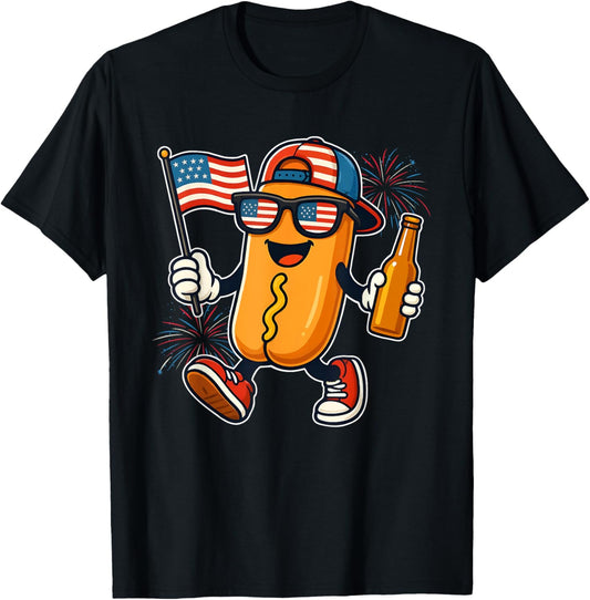 4th of July Hotdog Funny Fourth of July Patriotic USA Flag T-Shirt