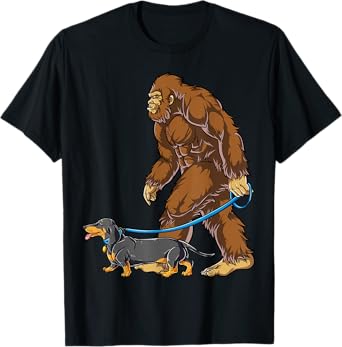 Bigfoot Dog Walk Dachshund T shirt Sasquatch Kids Men Women T-Shirt