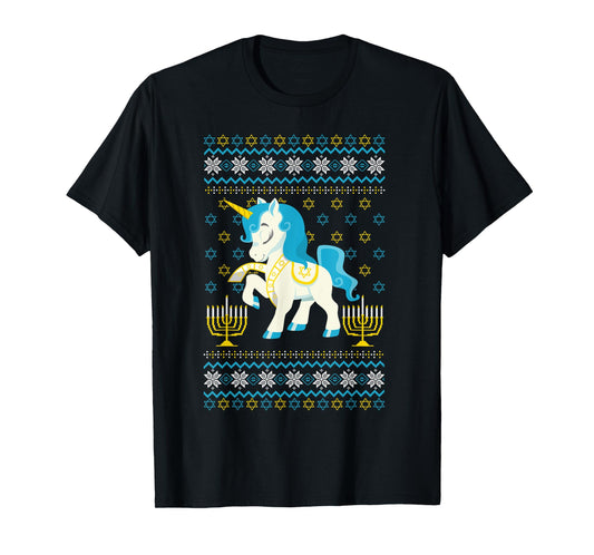 Ugly Hanukkah Sweater Unicorn Jewish Star Christmas Menorah T-Shirt