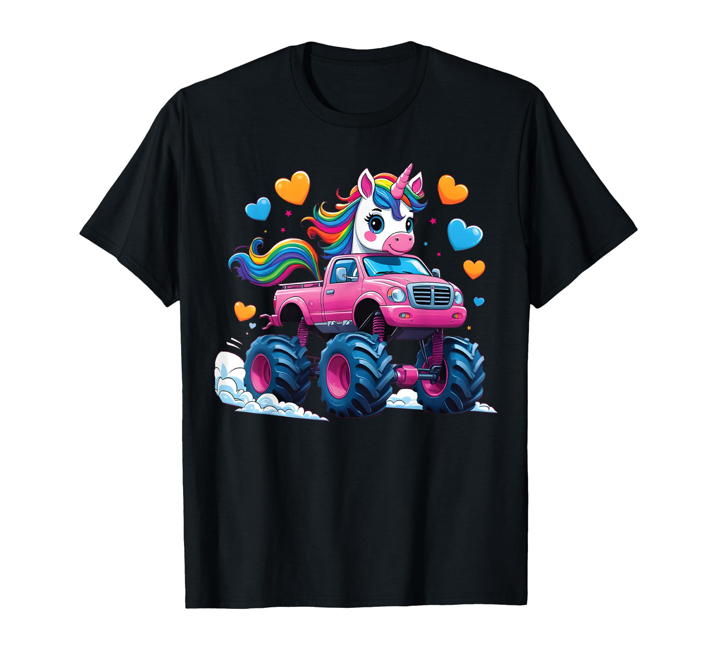 Funny Cute Unicorn Riding A Pink Monster Truck Unicorn Girl T-Shirt
