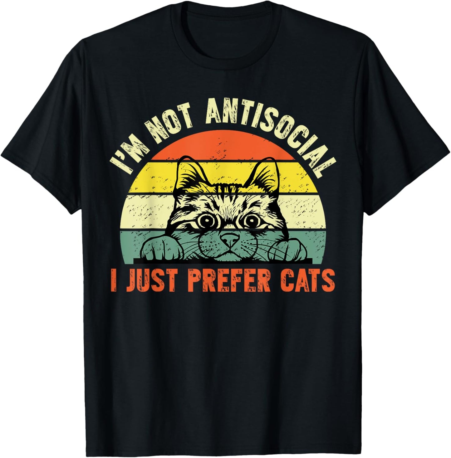 Retro I’m Not Antisocial I Just Prefer Cats Funny Cat Lover T-Shirt