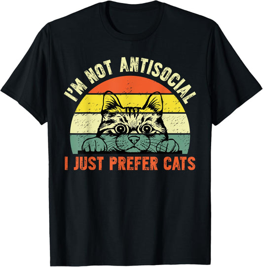 Retro I’m Not Antisocial I Just Prefer Cats Funny Cat Lover T-Shirt