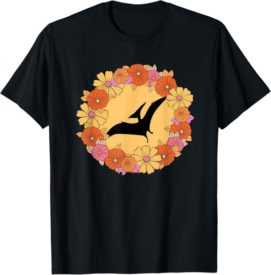Pterodactyl Dino Flowers Floral 70s Retro Dinosaur T-Shirt