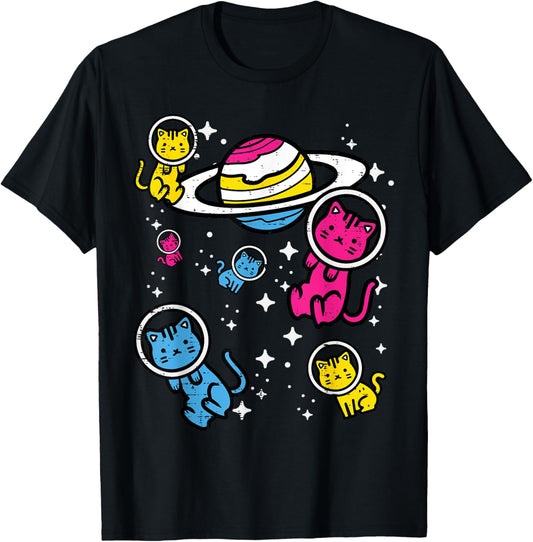Pansexual Cats In Space Pan Pride Flag Lgbt Girls Kids Women T-Shirt
