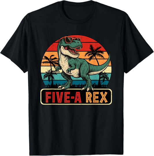 5 Year Old 5th T Rex Dinosaur Birthday Party Family Matching T-Shirt
