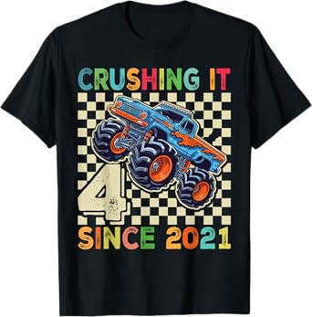 Birthday Monster Truck 4 year Old Boys 4th Party Born 2021 T-Shirt