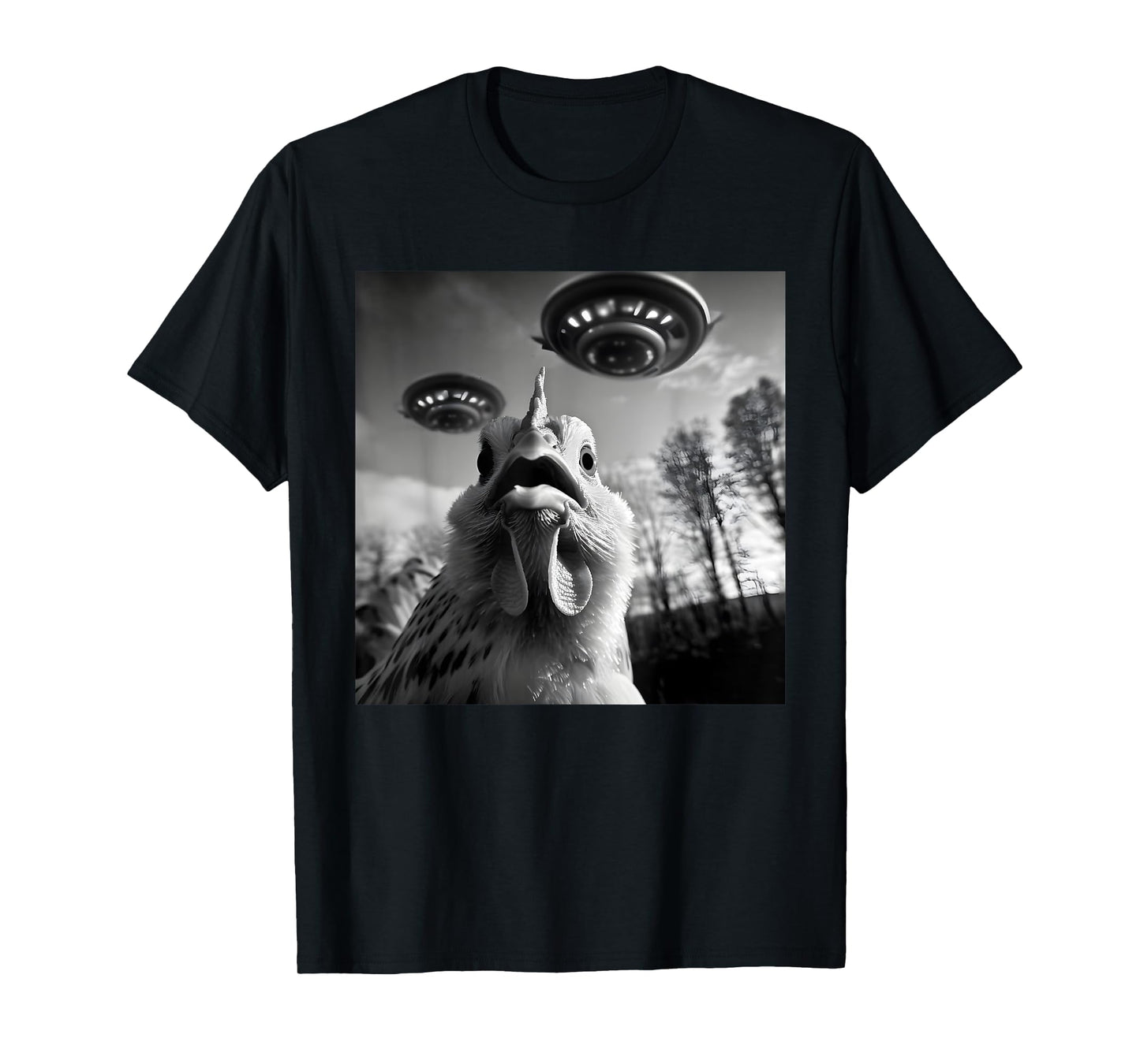 Chicken Alien UFO Funny Graphic Tee For Men Women T-Shirt