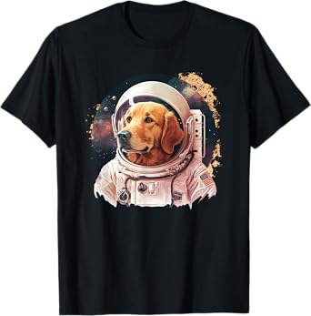 Funny Golden Retriever Astronaut in the space T-Shirt