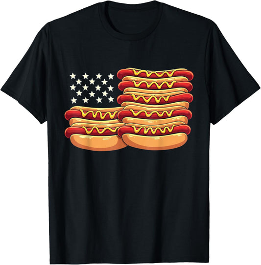 Hot Dog American Flag July 4th Patriotic Summer BBQ Funny T-Shirt