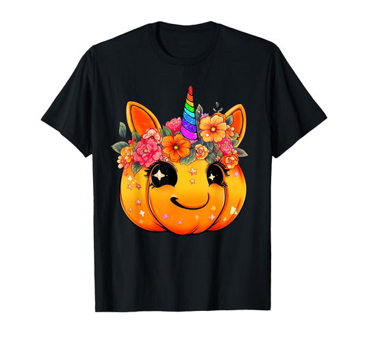 Cute Unicorn Pumpkin Halloween Thanksgiving Fall Autumn Girl T-Shirt