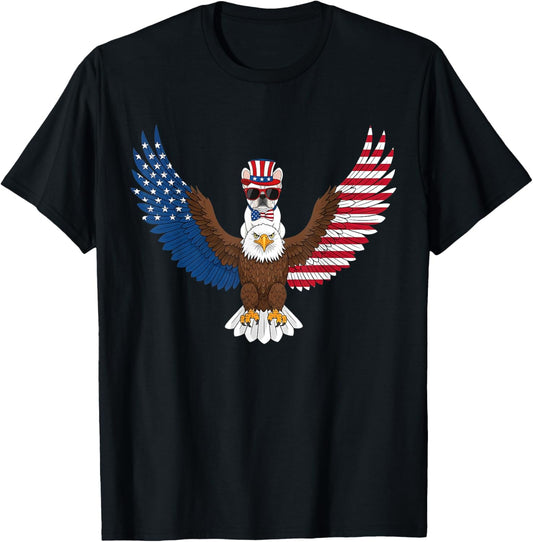 USA Eagle and dog Funny 4th of July American Flag T-Shirt