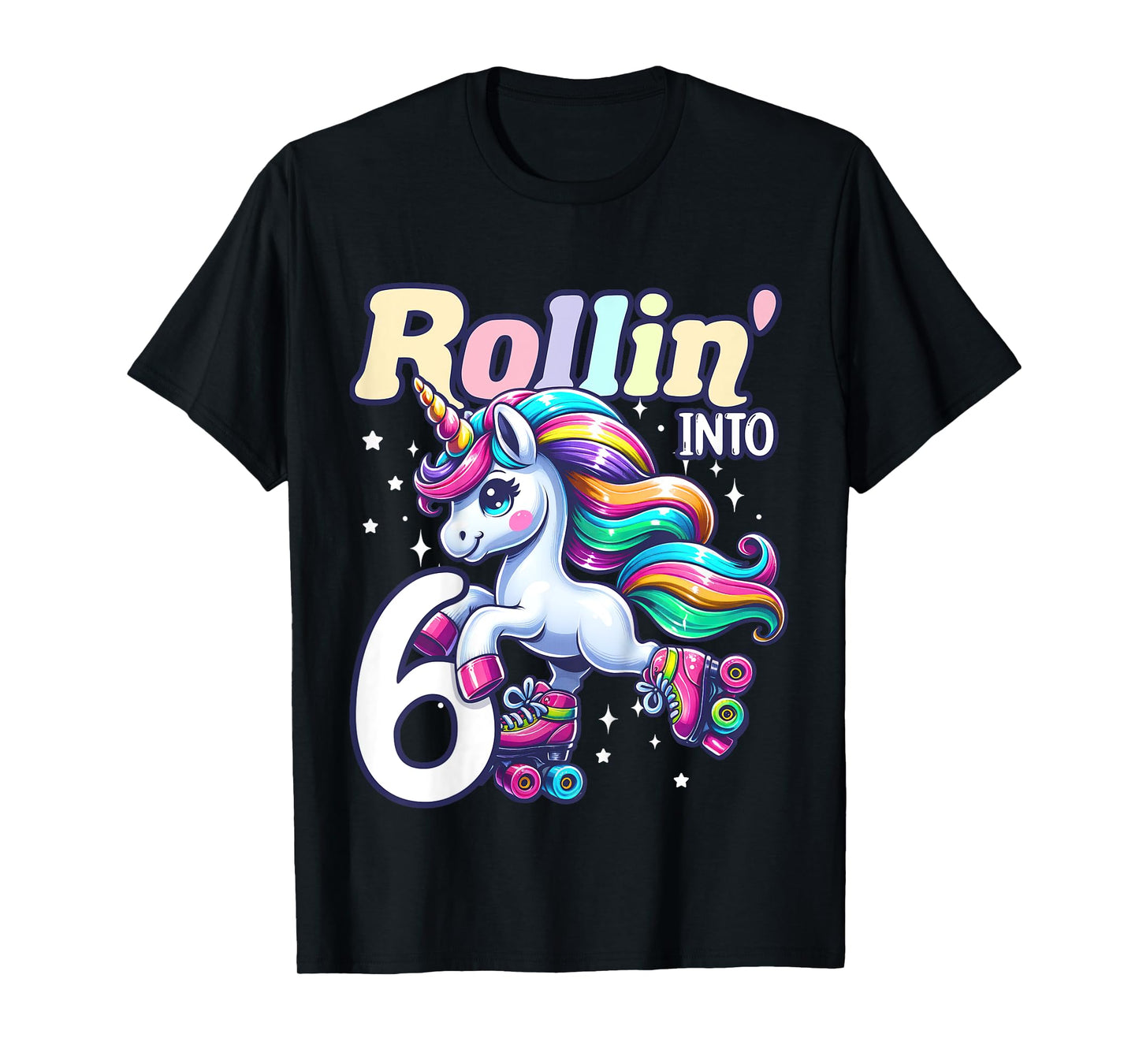 Kids Unicorn Roller Skate 6th Birthday 6 Year Old Party Girls T-Shirt