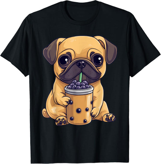 Cute Dog Pug Bubble Boba Tea T-Shirt