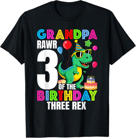Grandpa of the Birthday Three Rex Party Outfit Dinosaur T-Shirt