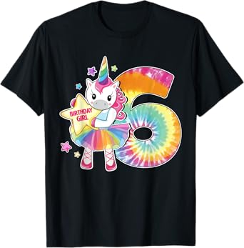 6th Birthday Unicorn Shirt Gift for Girls Age 6 Tie Dye Tee T-Shirt