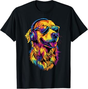 Golden Retriever Dog with Sunglasses I Love Golden Retriever T-Shirt
