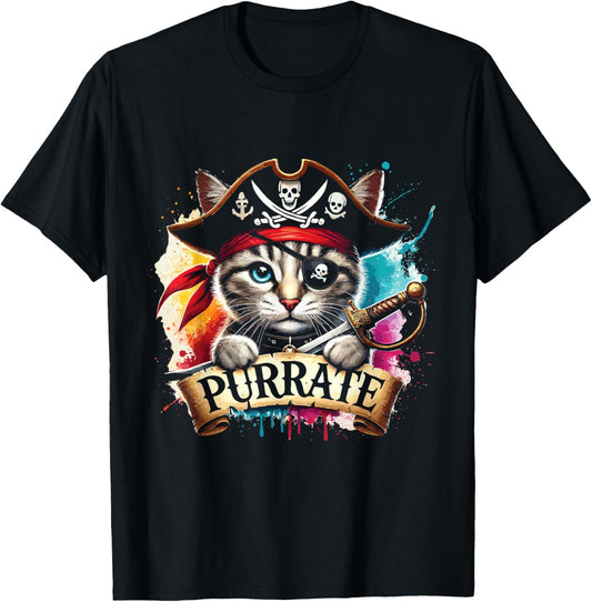 Halloween Pirate Cat Purrate Cute Cat T-Shirt