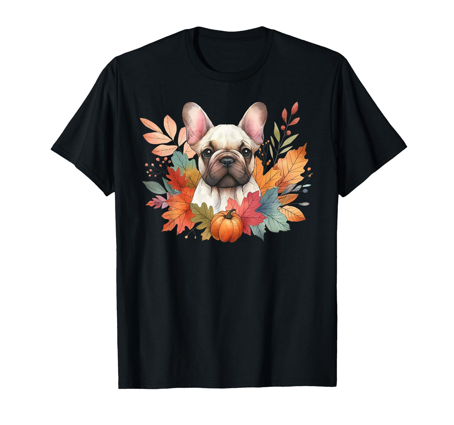 French Bulldog Autumn Fall Red Leaves Holiday Thanksgiving T-Shirt