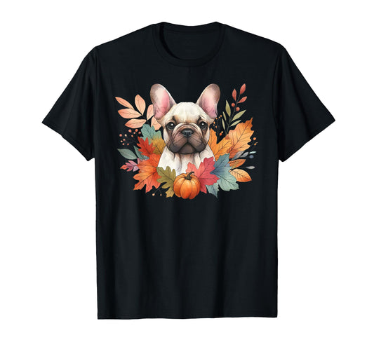 French Bulldog Autumn Fall Red Leaves Holiday Thanksgiving T-Shirt