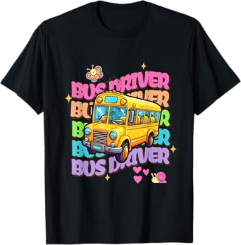 School Bus Driver Groovy Retro Back To School T-Shirt