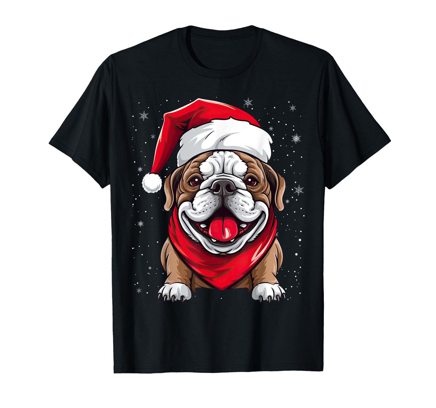 English Bulldog Santa Hat Christmas Party T-Shirt for Men Women Kids