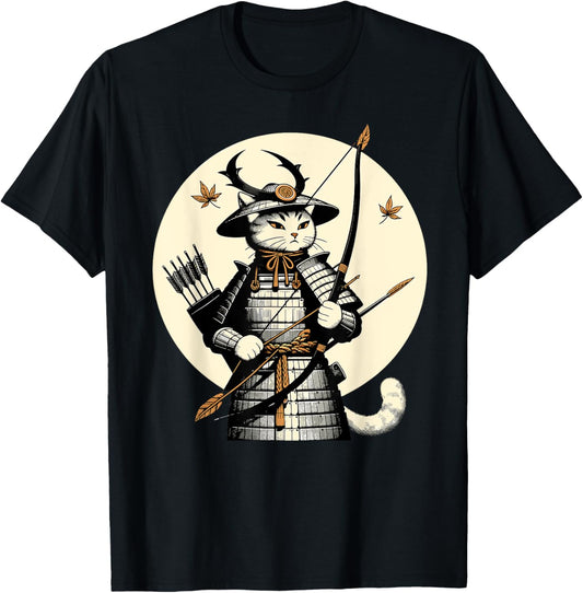 Samurai Cat Ashigaru Warrior Japanese Ninja Kitten Bow Arrow T-Shirt